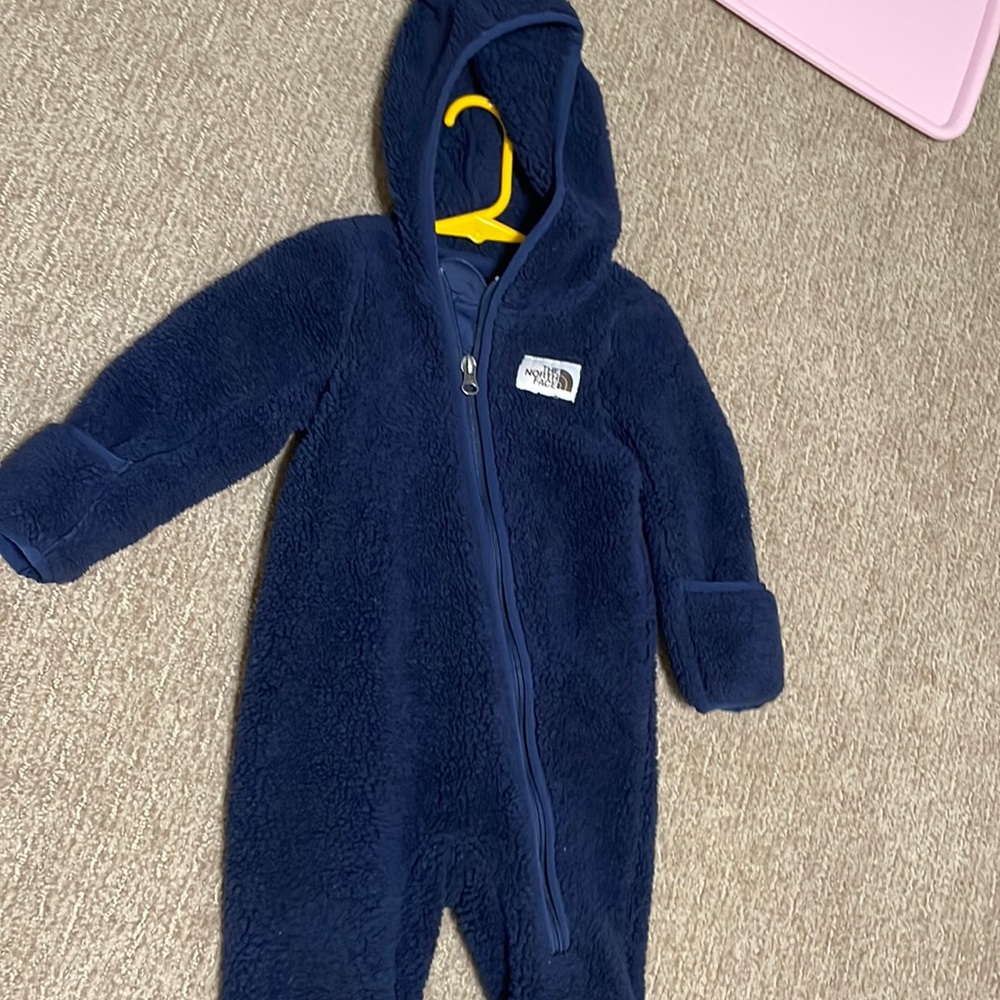 Fleece one piece North Face jacket 6-12 months
